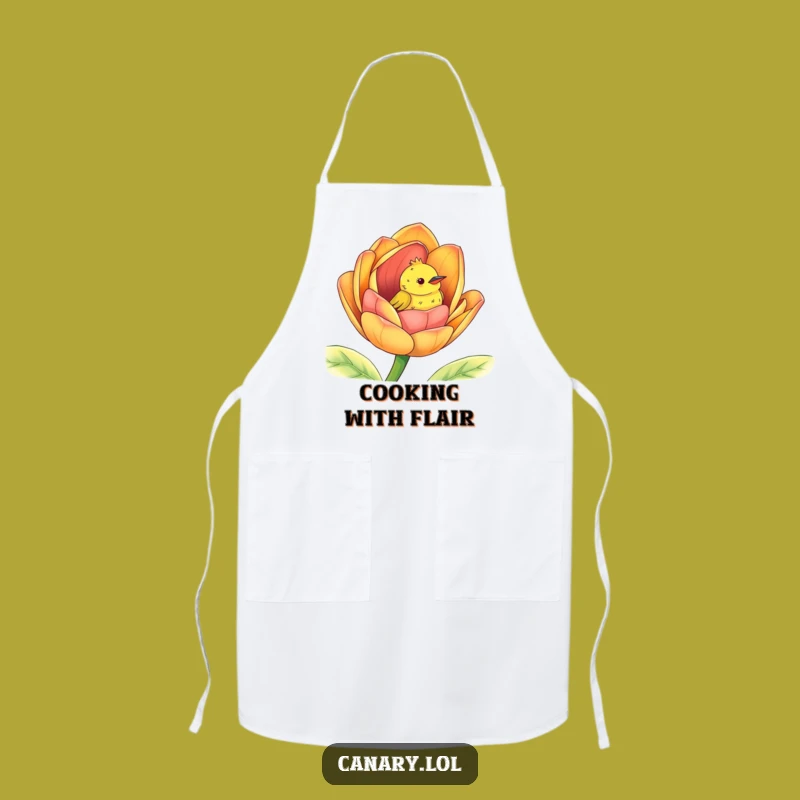 Funny Peek-a-Boo Canary Apron: Cute Bird Flower Kitchen Gift