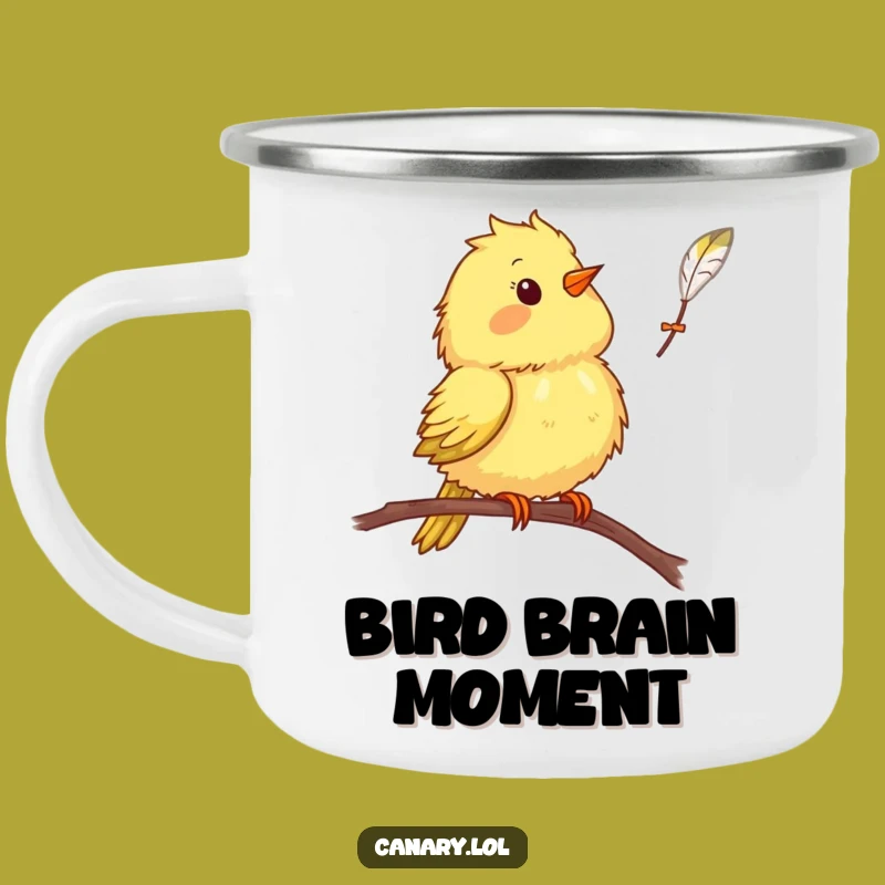 Funny Canary Bird Camping Mug: Surprise Feather Enamel Cup, Humorous Outdoor Gift