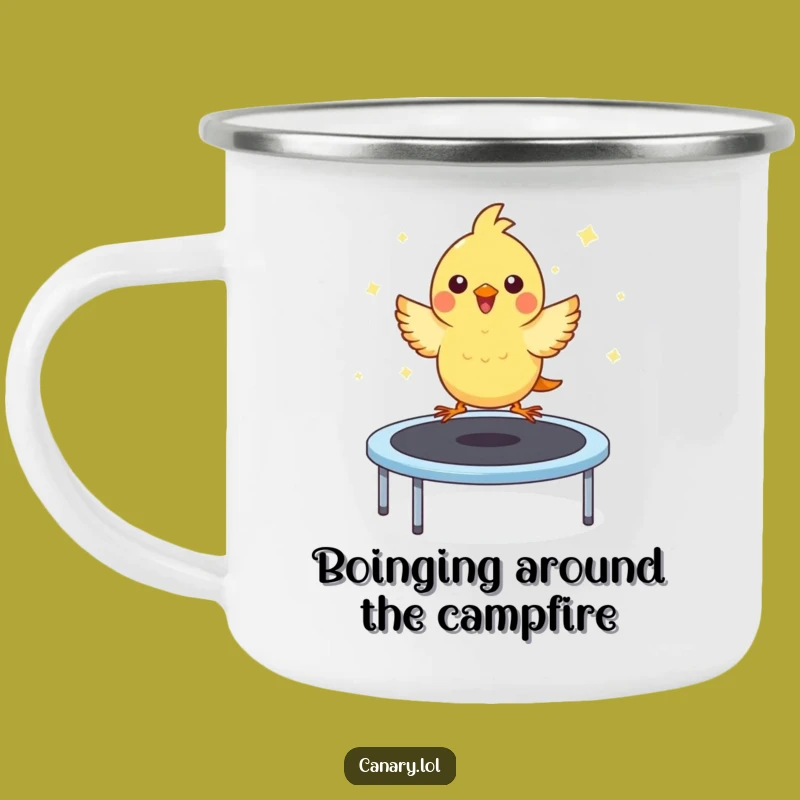 Funny Kawaii Canary Trampoline Camping Mug: Adventure Bounce, Cute Bird, Ideal Funny Gift
