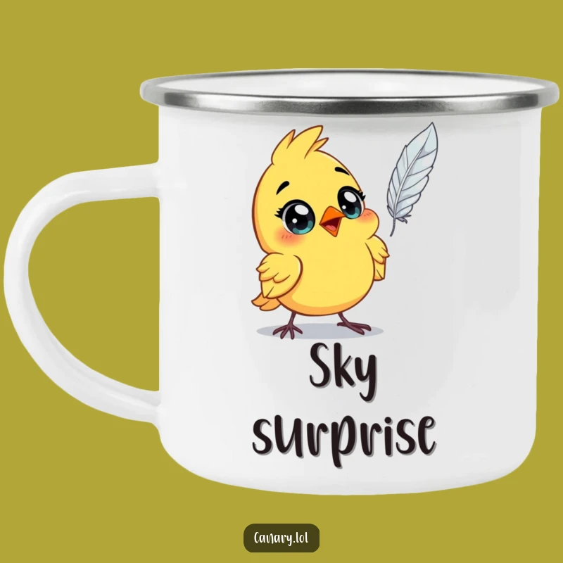 Funny Astonished Canary Camping Mug: Feathered Adventures