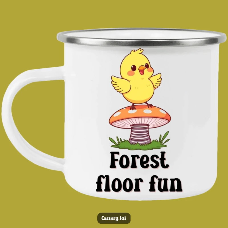 Funny Canary Mushroom Camping Mug - Enjoy Coffee with Bouncy Vibes!