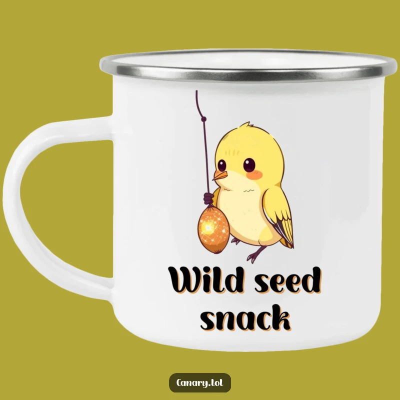 Funny Curious Canary Camping Mug: Adventure Fuel with a Seed-Loving Bird
