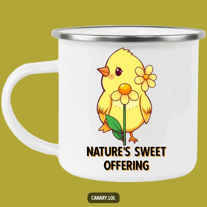 Funny Shy Canary Flower Camping Mug: Gentle Trails, Cheerful Bird, Ideal Funny Gift