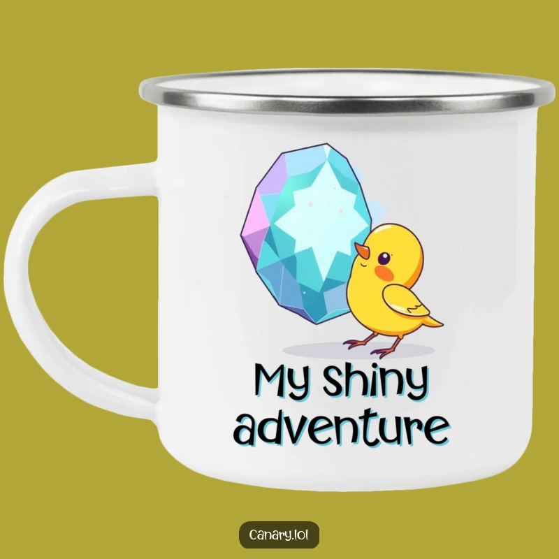 Funny Canary Gem Enamel Mug: Adventure with Humorous Bird and Gem Sparkle