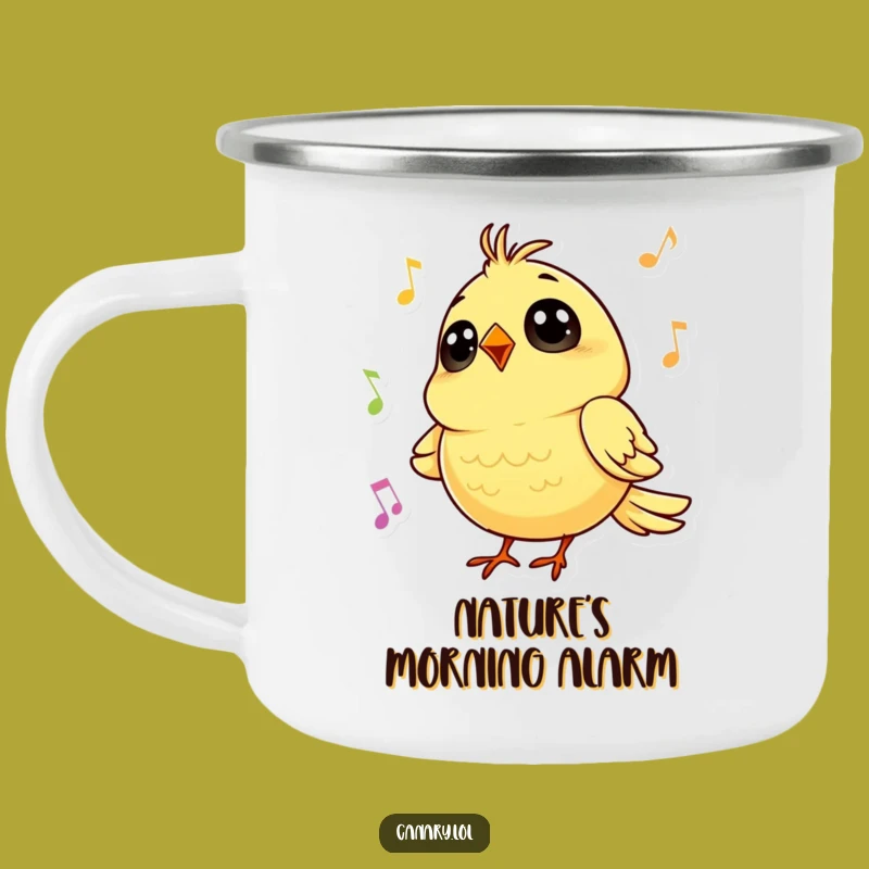 Funny Canary Singing Camping Mug: Rustic Cheerful Bird Adventure Drinkware