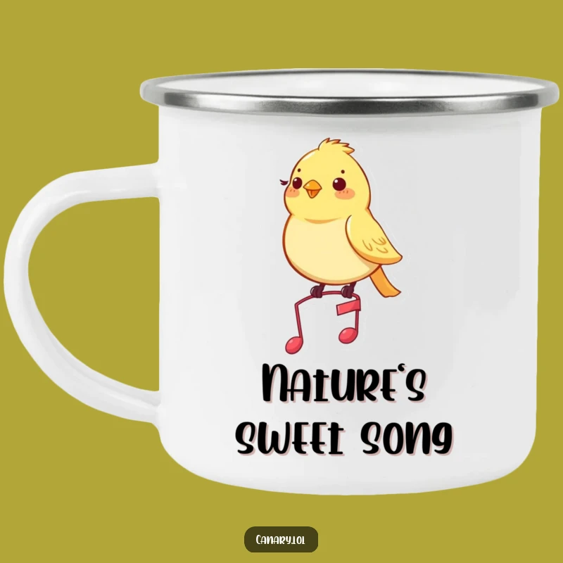 Funny Musical Canary Enamel Camping Mug: Campfire Melodies Guaranteed