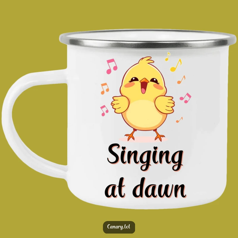 Funny Kawaii Canary Camping Mug, Joyful Singer Design, Durable and Hilarious Outdoor Buddy
