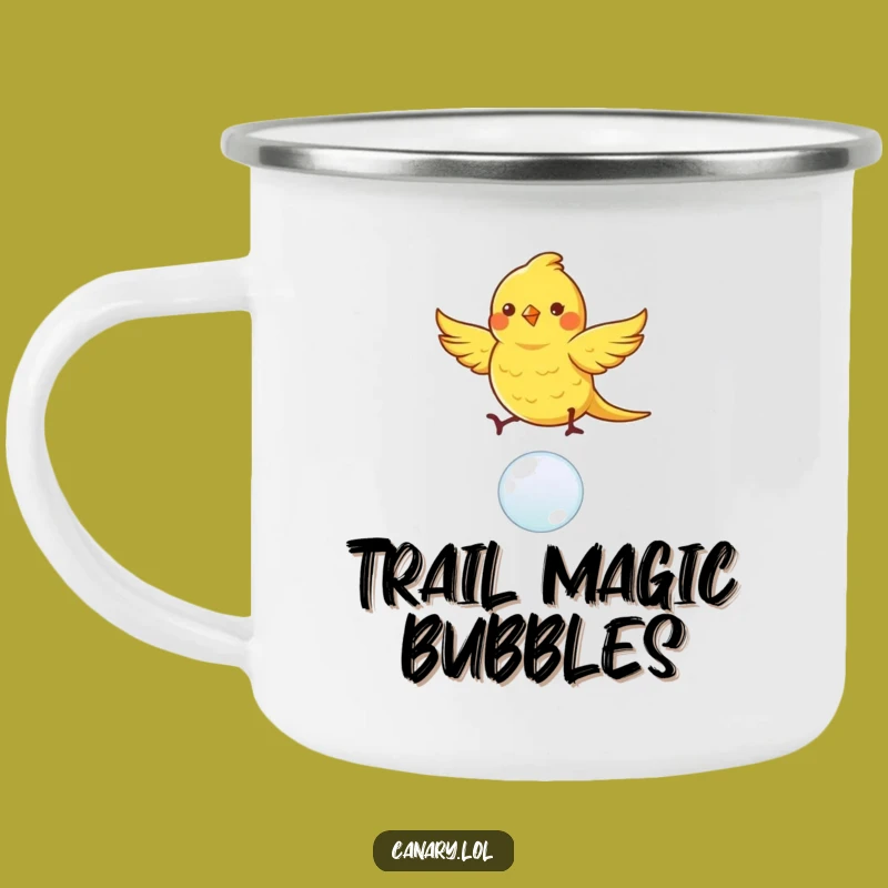 Funny Dancing Canary Camping Mug: Bubble Fun, Perfect Outdoor & Humorous Gift