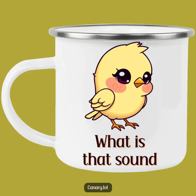 Funny Kawaii Canary Camping Mug: Quizzical Bird for Thoughtful Outdoors!