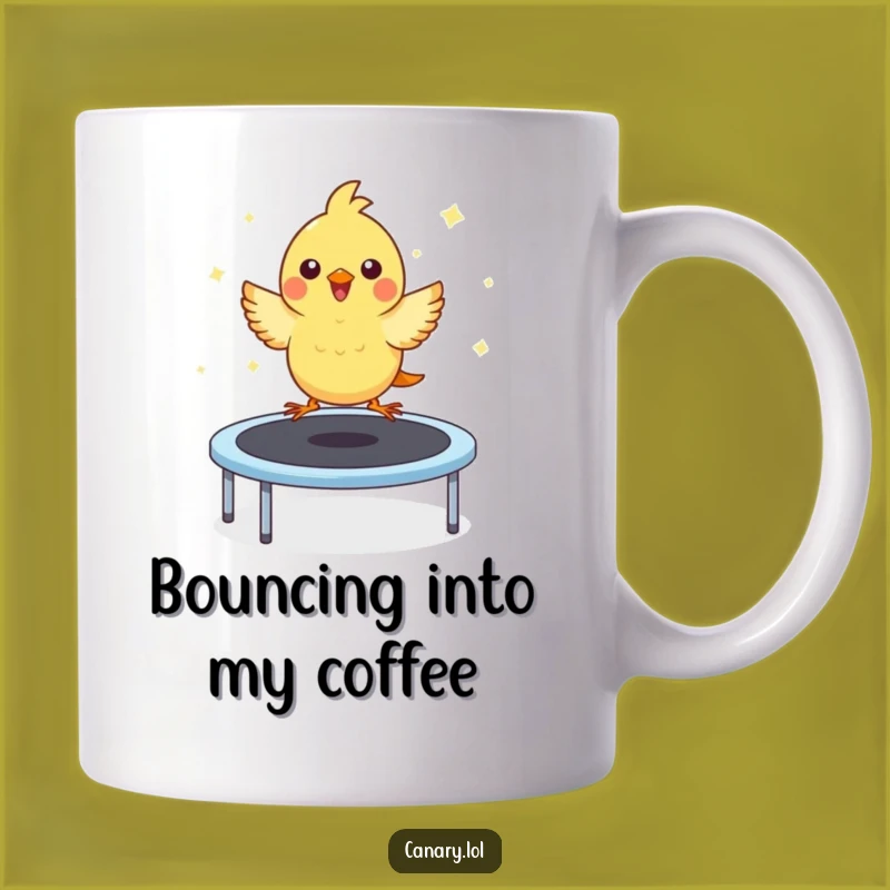 Funny Kawaii Canary Trampoline Mug: Bouncing Joy, Cute Bird, Perfect Funny Gift