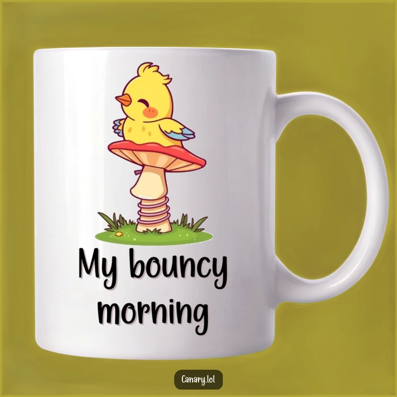 Funny Canary Mushroom Mug - Happy Bouncing Bird Gift