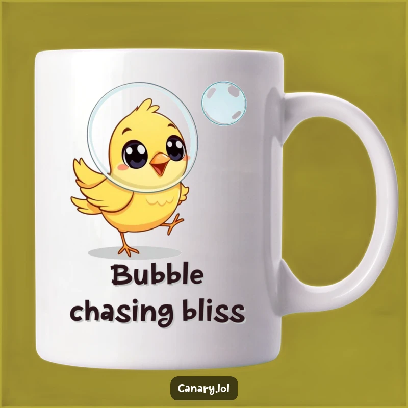 Funny Joyful Canary Bird Chasing Bubble Mug - Delightful Funny Gift Idea