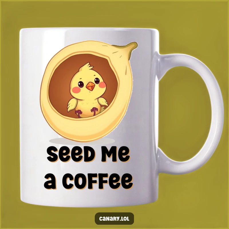 Funny Peek-a-Boo Canary Mug: Curious Bird in Seed Pod, Perfect Gift for Bird Enthusiasts