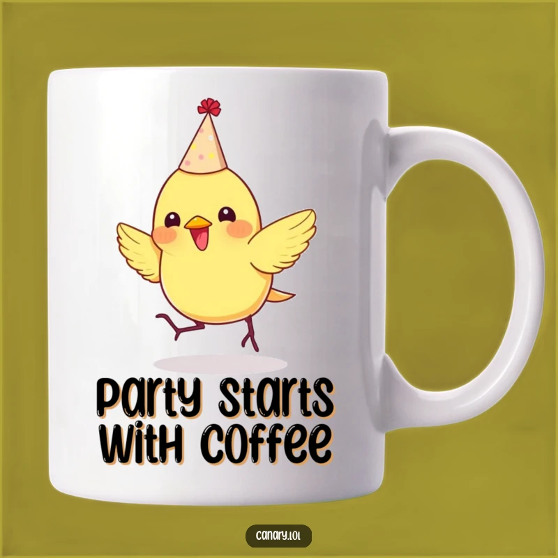 Funny Party Canary Mug: Bouncing Enthusiastic Bird Gift