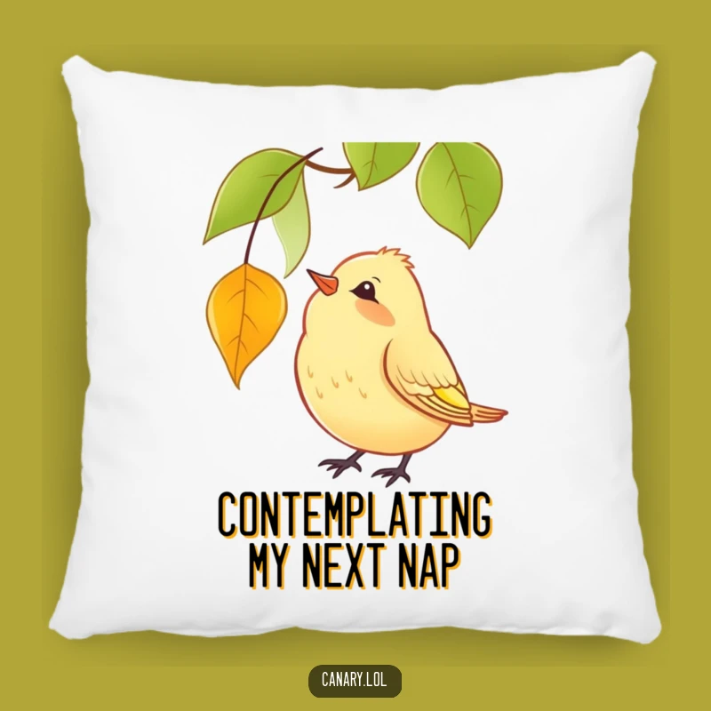 Funny Canary Leaf Pillow: Comfy Home Accent, Curious Bird Decor Gift
