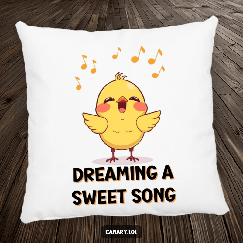 Funny kawaii canary singing pillow, depicting a cheerful bird with musical notes, offering soft comfort and a humorous, musical decorative touch.