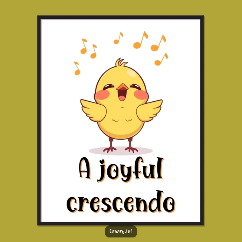 Funny Kawaii Canary Singing Digital Art Print - Instant Cheer with Melodious Vibes