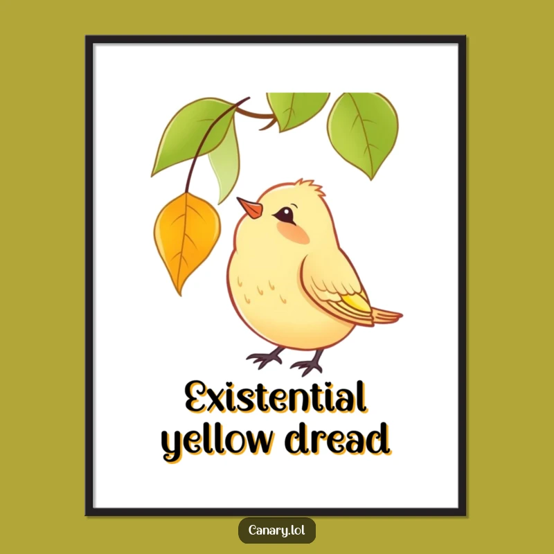 Funny Digital Art Print: Curious Canary Leaf Watcher, Instant Bird Decor
