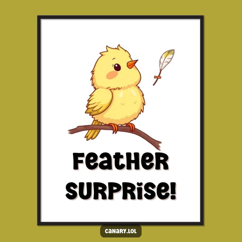 Funny Canary Bird Digital Art: Surprise Feather Download, Hilarious Bird Printable Decor