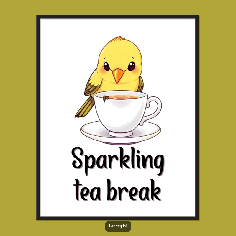 Funny Canary Bird Teacup Art Print - Digital Funny Gift for Chic Decor