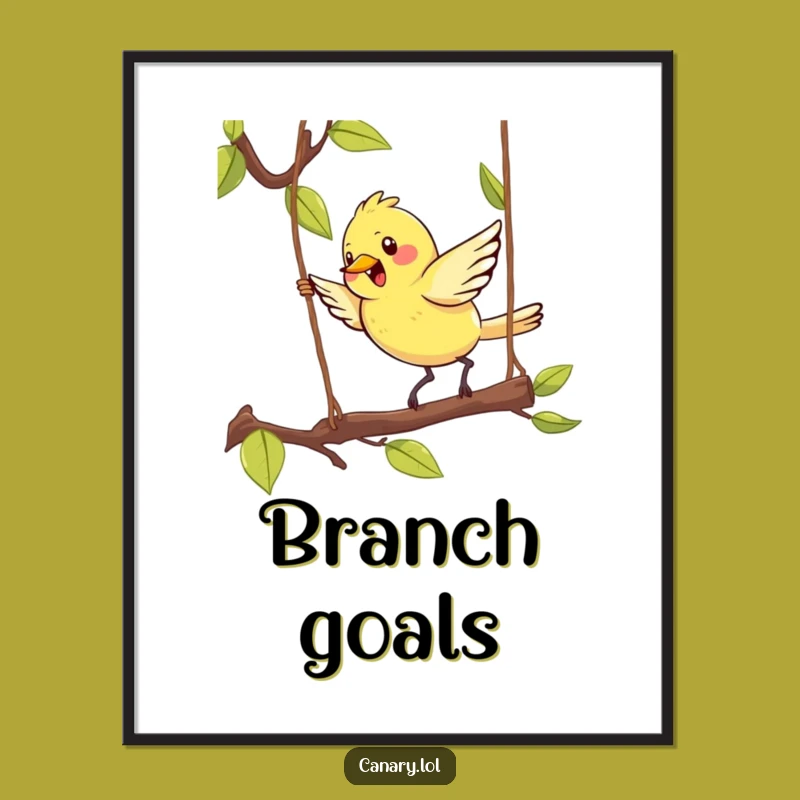 Funny Kawaii Canary Digital Art: High-Res Bird Hopping Print - Gift