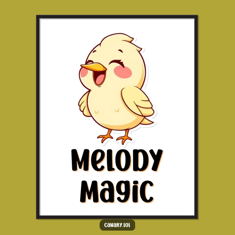 Funny Kawaii Canary Singing Digital Print: High Note Wall Art