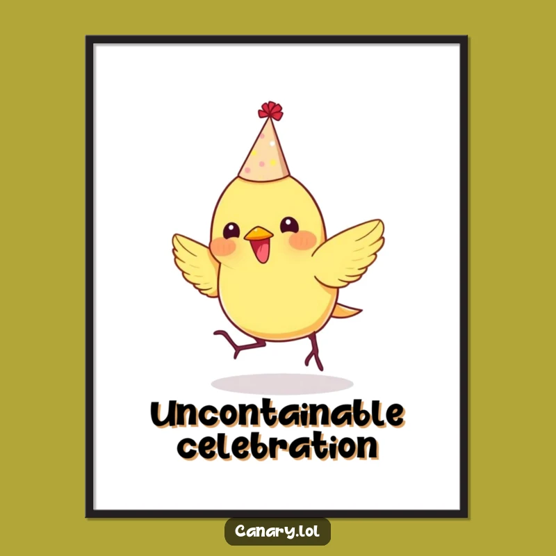 Funny Party Canary Digital Art: Bouncing Bird Instant Download