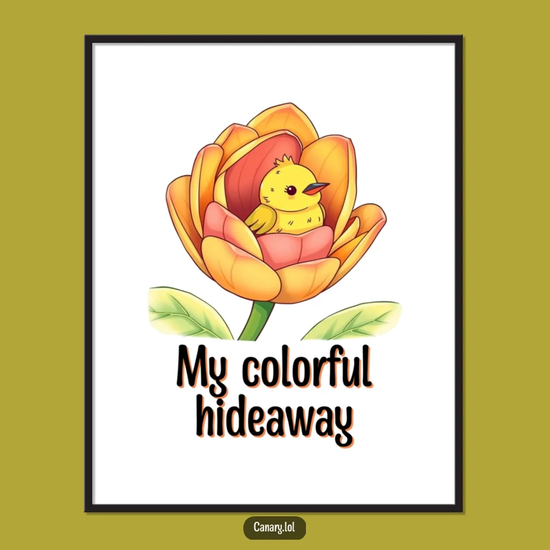 Funny Peek-a-Boo Canary Digital Art: Printable Flower Bird Gift