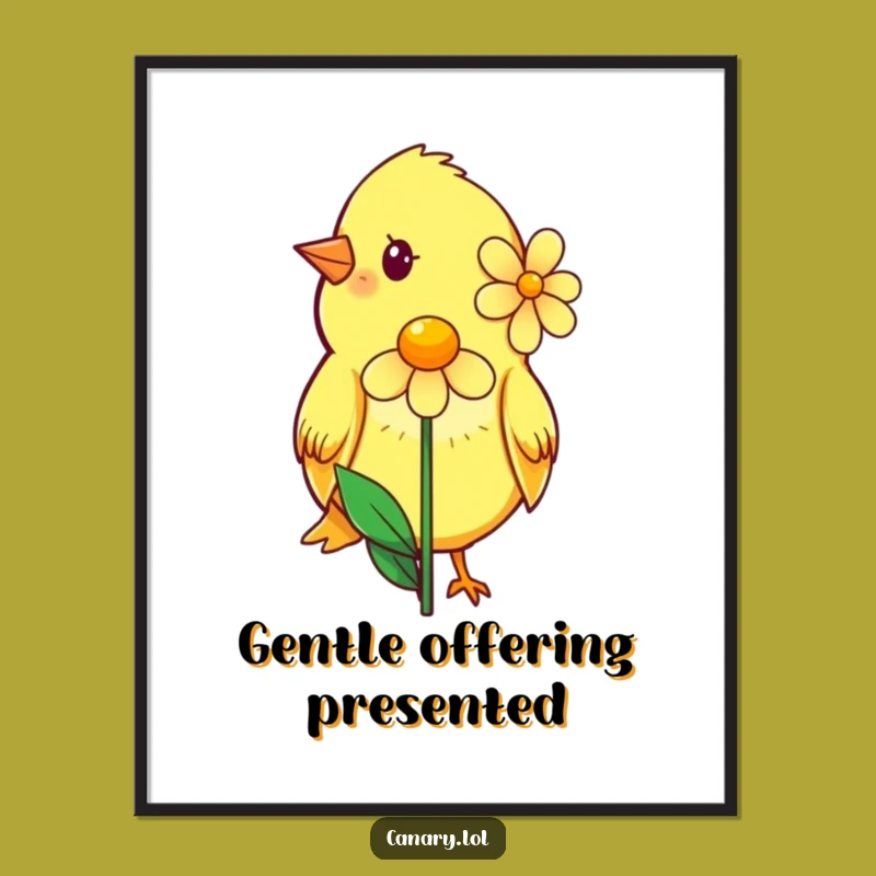 Funny Shy Canary Flower Digital Print: Tender Art, Gentle Bird, Downloadable Funny Gift
