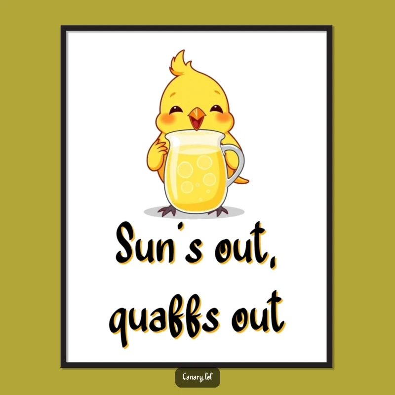 Funny Canary Lemonade Digital Art Print - Joyful Bird Sipping Art