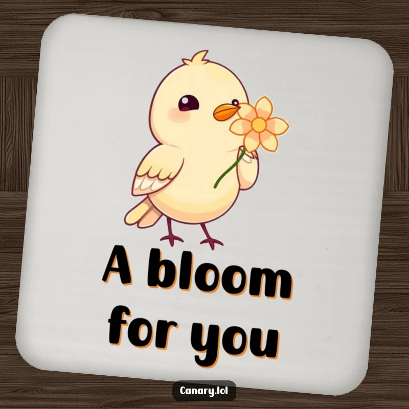 Funny Bird Bloom Coaster featuring a cute bird offering a bright flower, adding floral charm to surfaces.