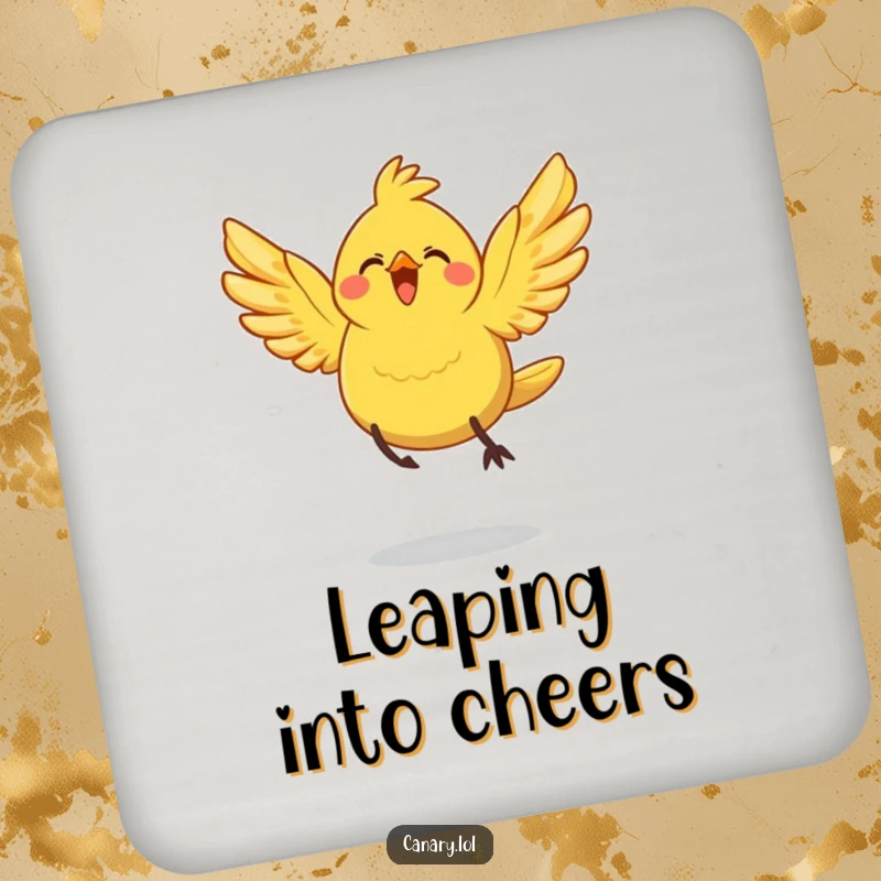 Funny Coaster: A cheerful canary bird with spread wings takes a joyful leap, adding a touch of freedom and fun to any surface.