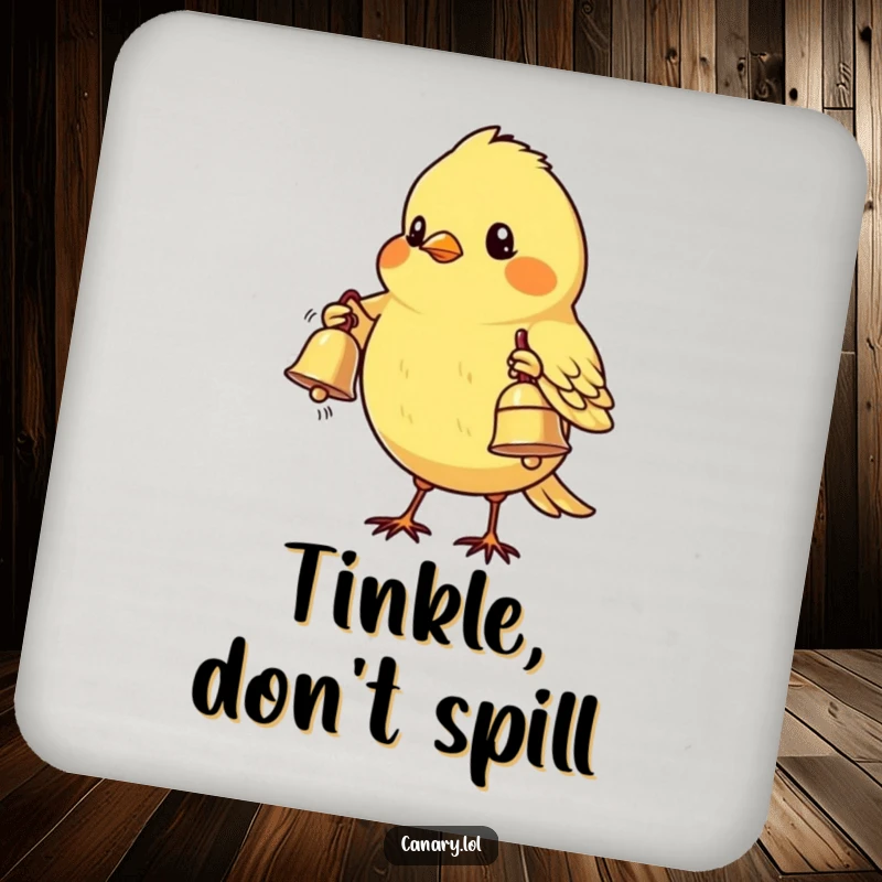 Funny Shy Canary Bird Coaster: A shy canary bird offers a small bell, a sweet and humorous addition to any surface.