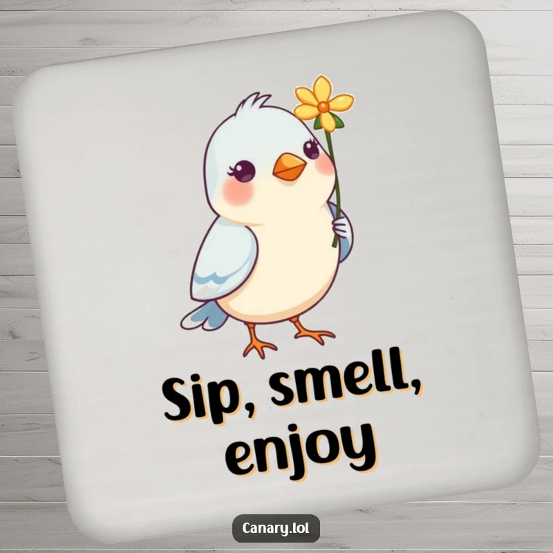 Funny Bird Coaster: A bird holding a flower in its beak, designed to protect tables with adorable, floral charm.