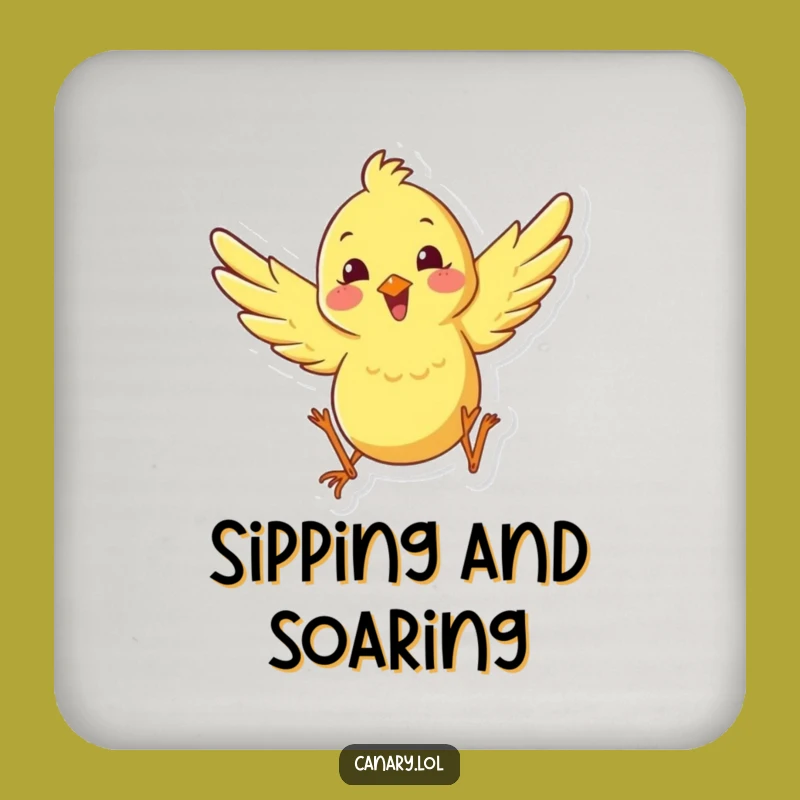 Funny Happy Canary Leaping Drink Coaster - Protect Surfaces with Playful Jumps