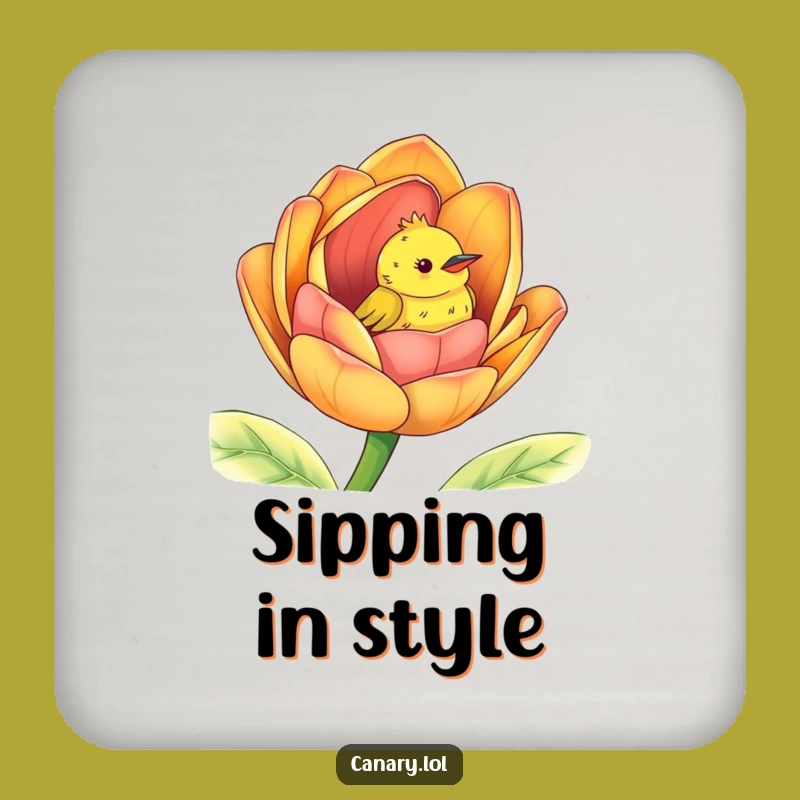 Funny Peek-a-Boo Canary Coaster: Flower Bird Drink Protector Gift