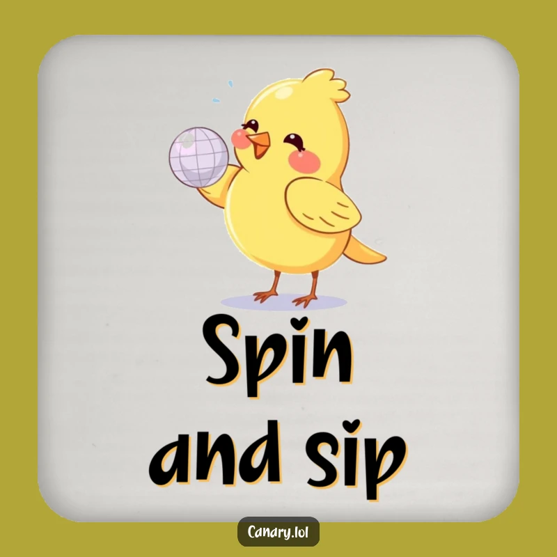 Funny Canary Disco Coaster: Protect Surfaces with Sparkle! A Great Funny Gift.