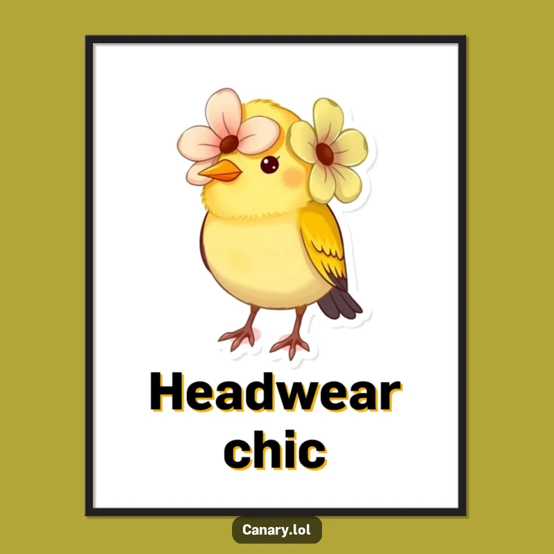 Funny Canary Flower Hat Poster: Whimsical Bird Art for Walls