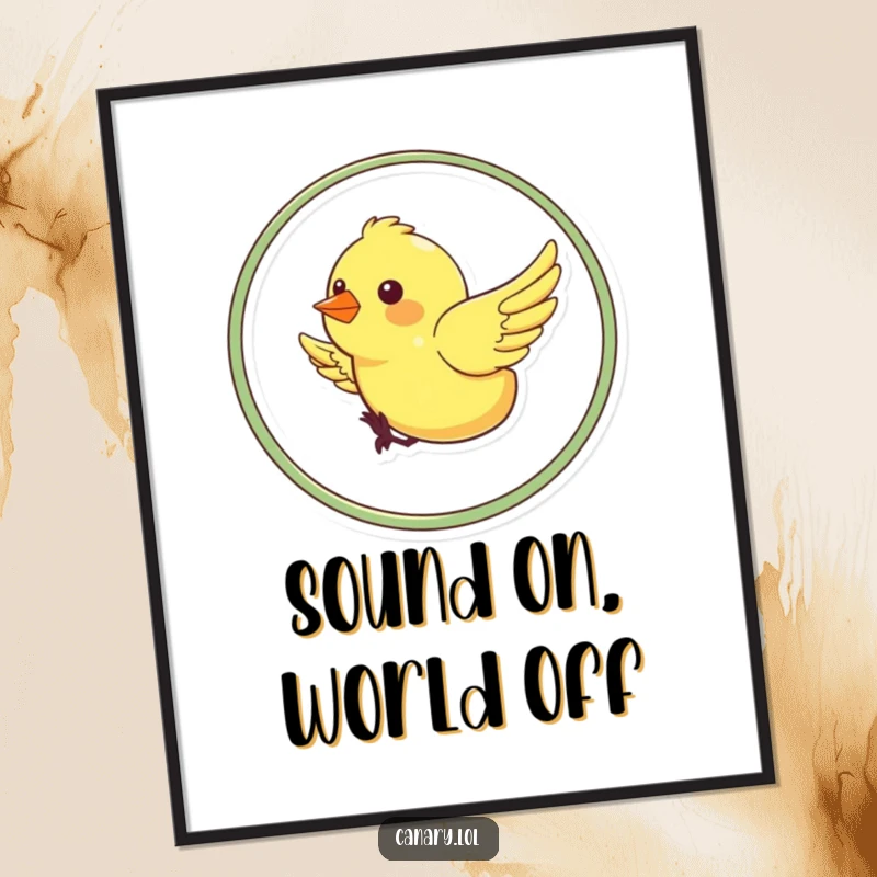 Funny poster featuring a vibrant canary executing a perfect loop-the-loop, its wings outstretched in a display of pure, uninhibited aerial joy.