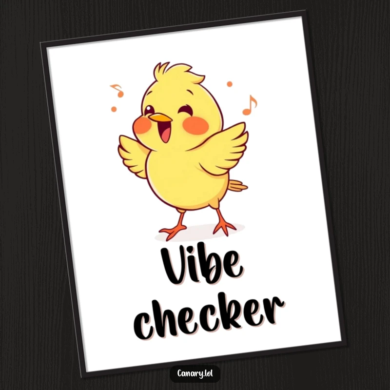 Funny cheerful canary bird poster, enthusiastically bopping its head to an upbeat rhythm. A vibrant and musical piece of wall art.
