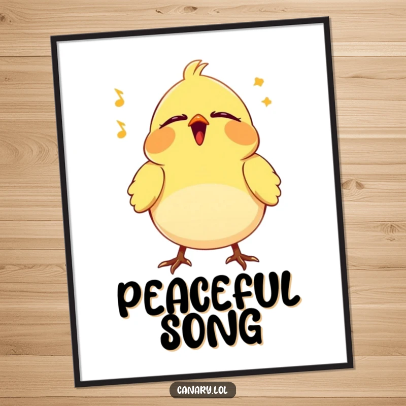 Funny Canary Poster: Artistic print of a tiny bird with eyes closed, vibrating blissfully with a happy song, promoting peace.