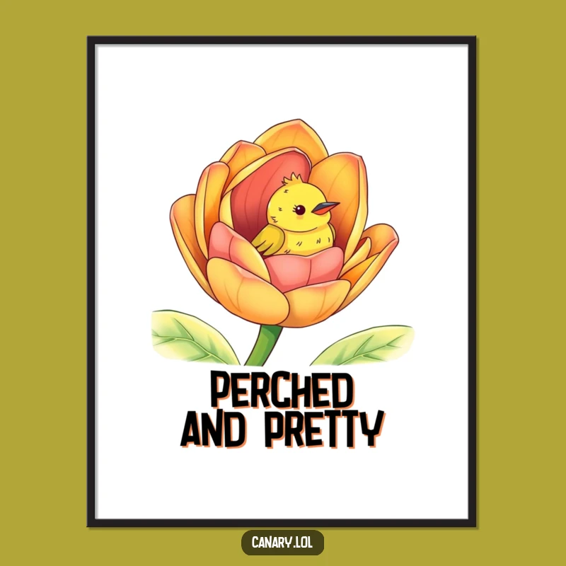 Funny Peek-a-Boo Canary Poster: Vibrant Flower Bird Art Gift