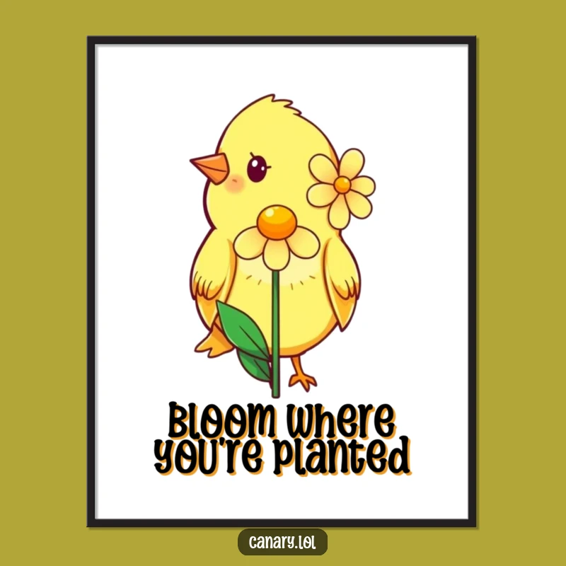 Funny Shy Canary Flower Poster: Sweet Wall Art, Gentle Bird, Perfect Funny Gift