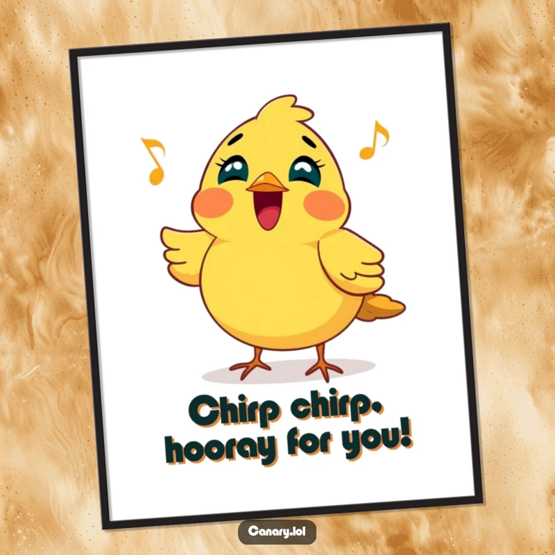Funny Free Printable Wall Art: Cheerful canary bird with puffed chest singing a beautiful tune.