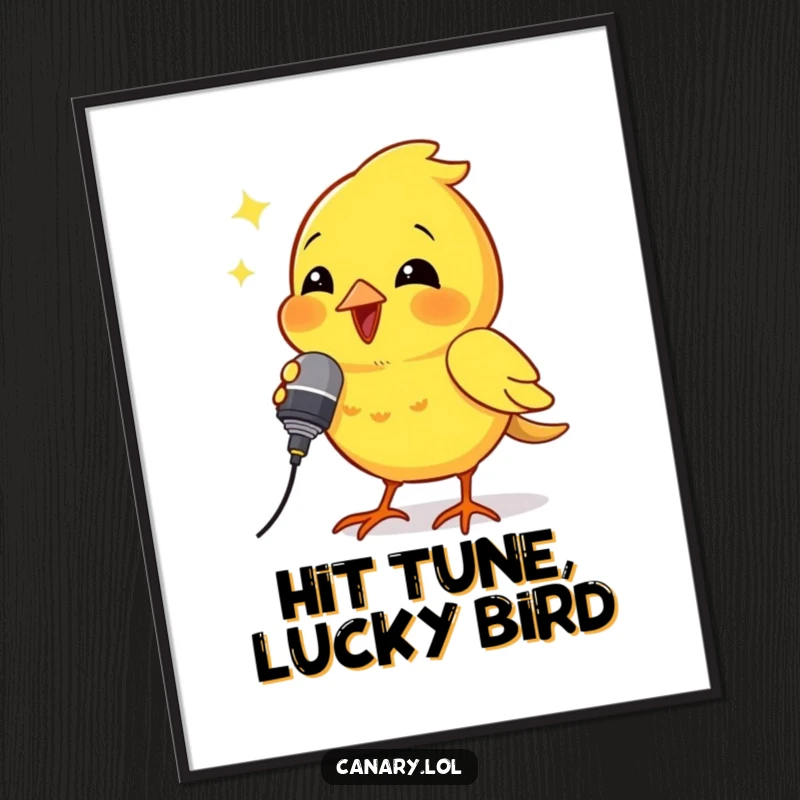 Funny Free Printable Wall Art: A small canary holds a tiny microphone and belts out a powerful song.