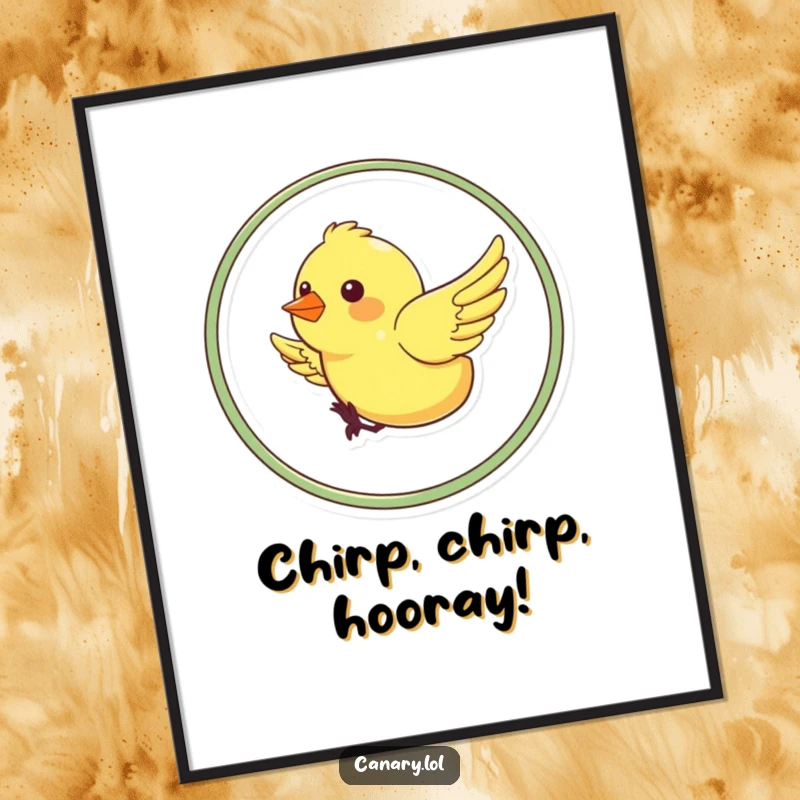Funny Free Printable Wall Art of a cheerful canary doing a dramatic loop-de-loop with pure joy and energy.