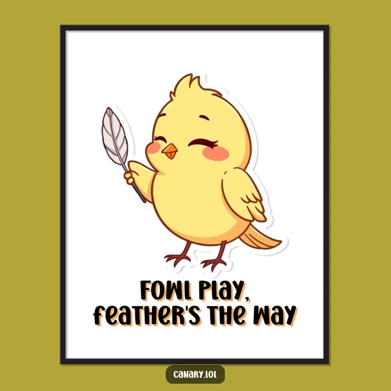 Free Printable Wall Art: Winking Canary Bird Holding a Perfect Feather
