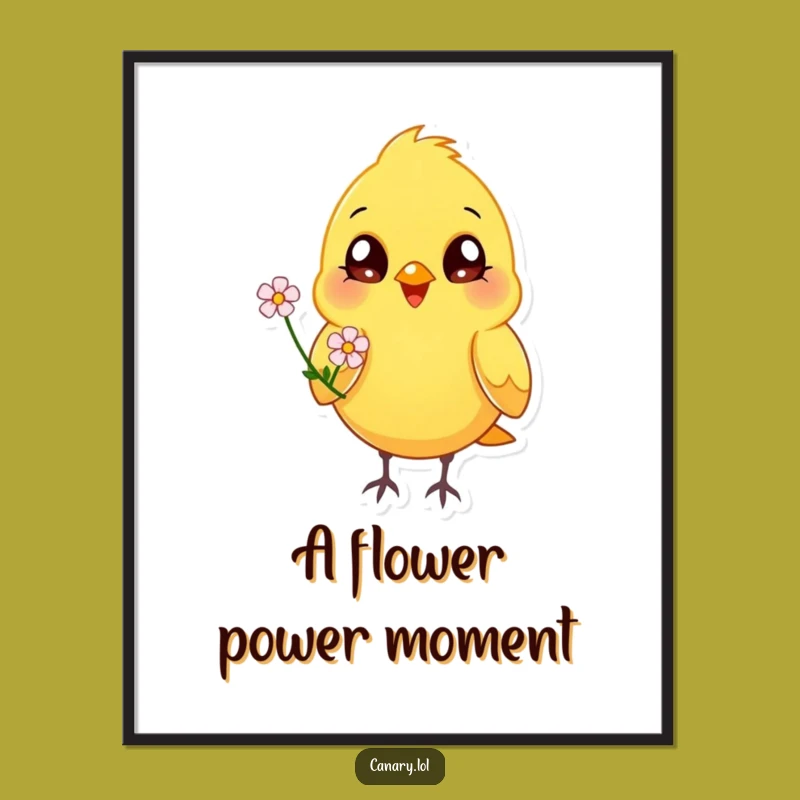 Funny Free Printable Wall Art: Happy Canary Offering Flower, Cheerful Downloadable Art!