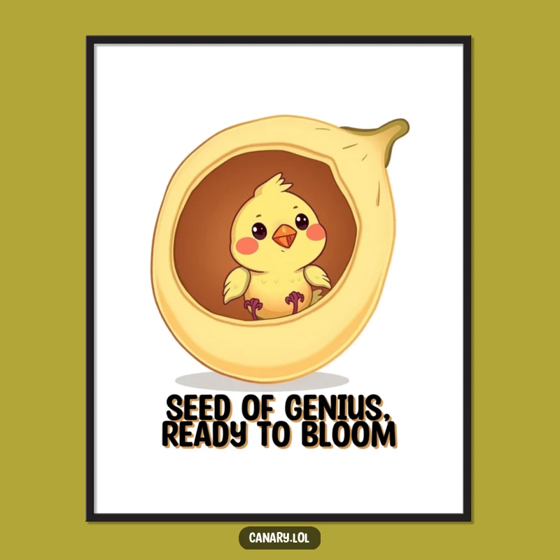 Free Printable Wall Art: Curious Canary in Seed Pod, Whimsical Downloadable Decor