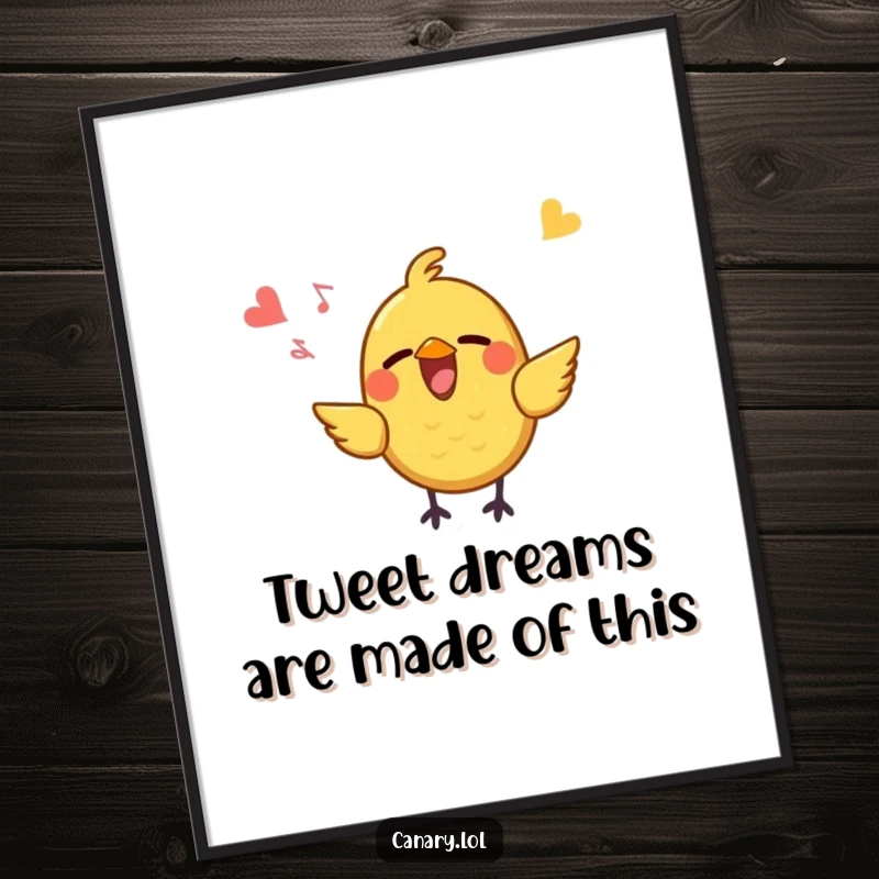 Funny Free Printable Wall Art: A small, sunny yellow bird joyfully singing its heart out with its beak wide open.